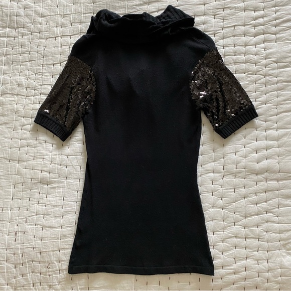 CACHE Black Cowl-Neck Sweater with Sequin Sleeves Size S - Picture 3 of 8
